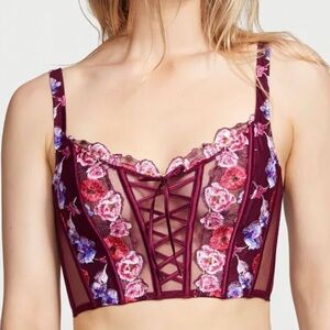 Victoria's Secret Dream Angels Floral Embroidered Lace Corset Bra Top XL Maroon